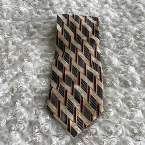 Nino Ferretti Men’s Silk Tie Geometric Print Gold Brown Blue Made in Italy